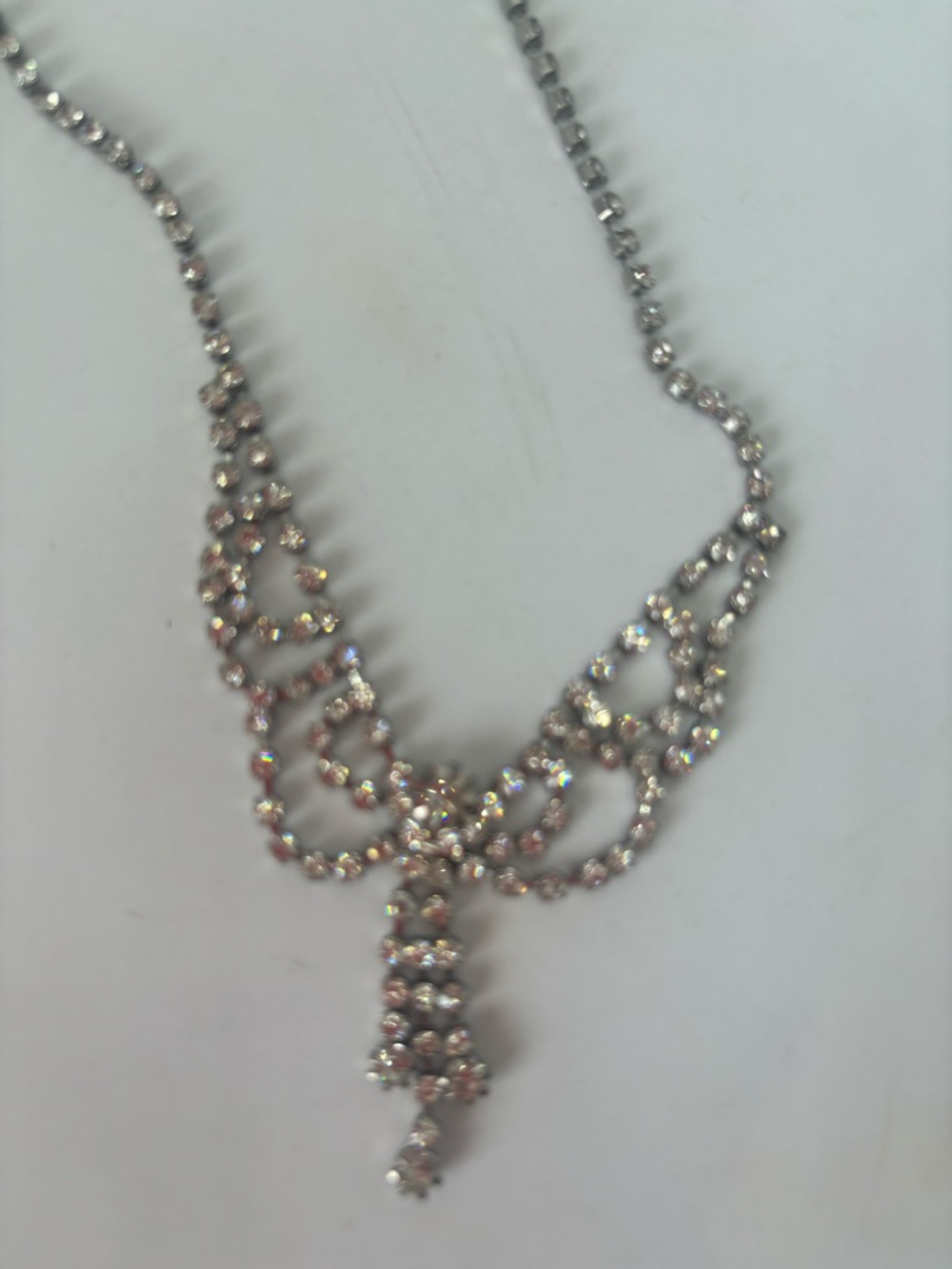 Vintage Silver Crystal Drop Necklace - Picture 3 of 8